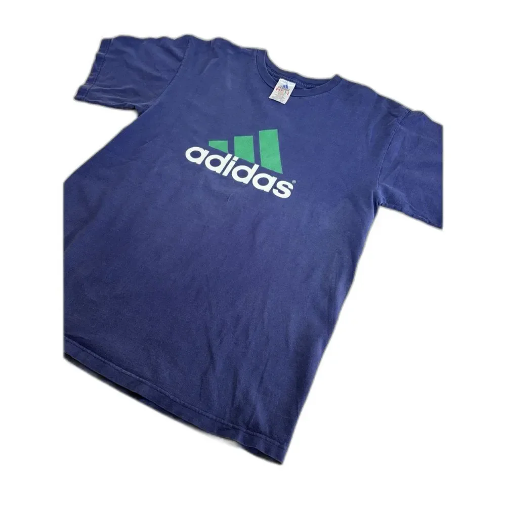 Vintage Adidas Mens Large Blue Logo Graphic T Shirt Short Sleeve Athletic Casual